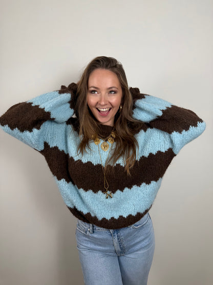 Sacha knit blue/brown striped