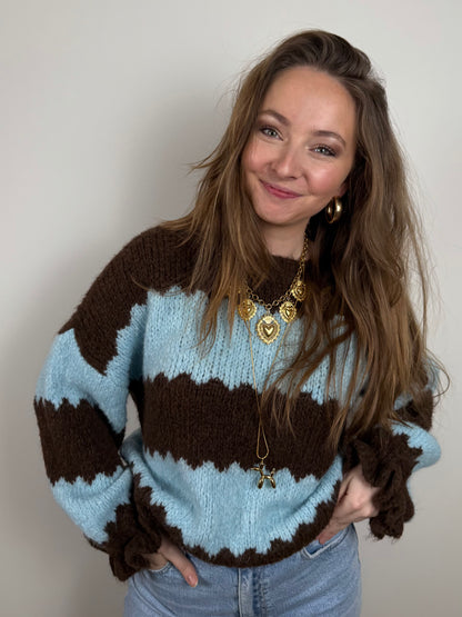 Sacha knit blue/brown striped