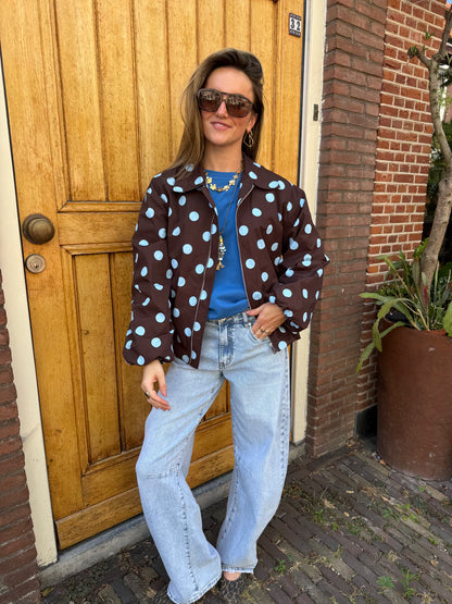 Guus polkadot jasje bruin/blauw