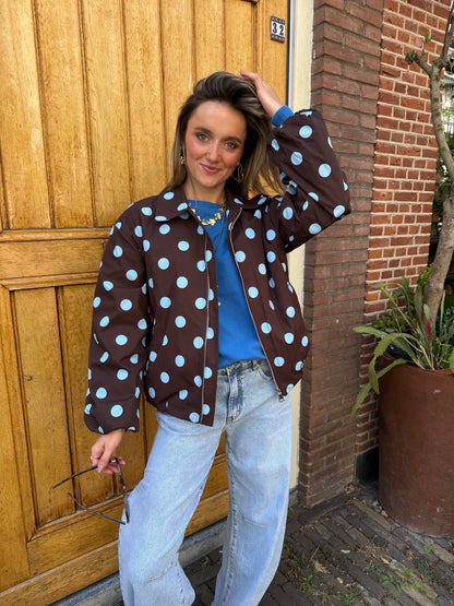 Guus polkadot jasje bruin/blauw