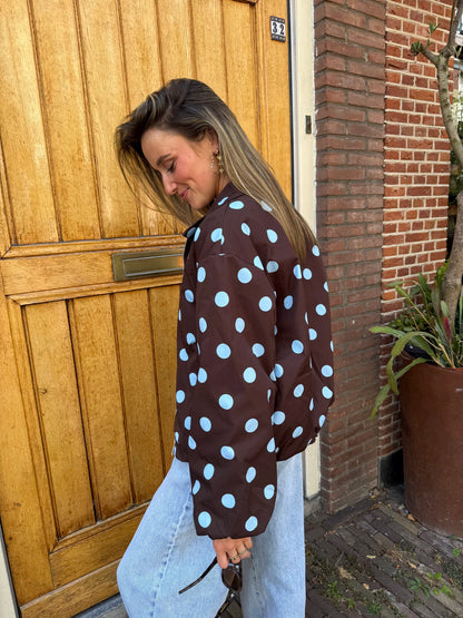 Guus polkadot jasje bruin/blauw