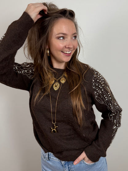 Mara trui parels choco bruin