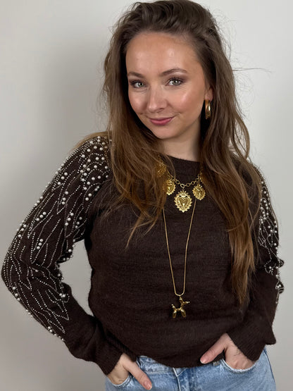 Mara trui parels choco bruin