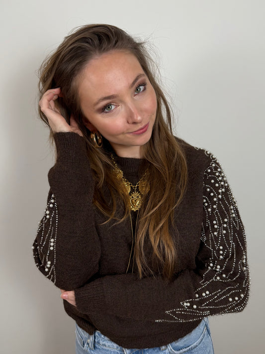 Mara trui parels choco bruin