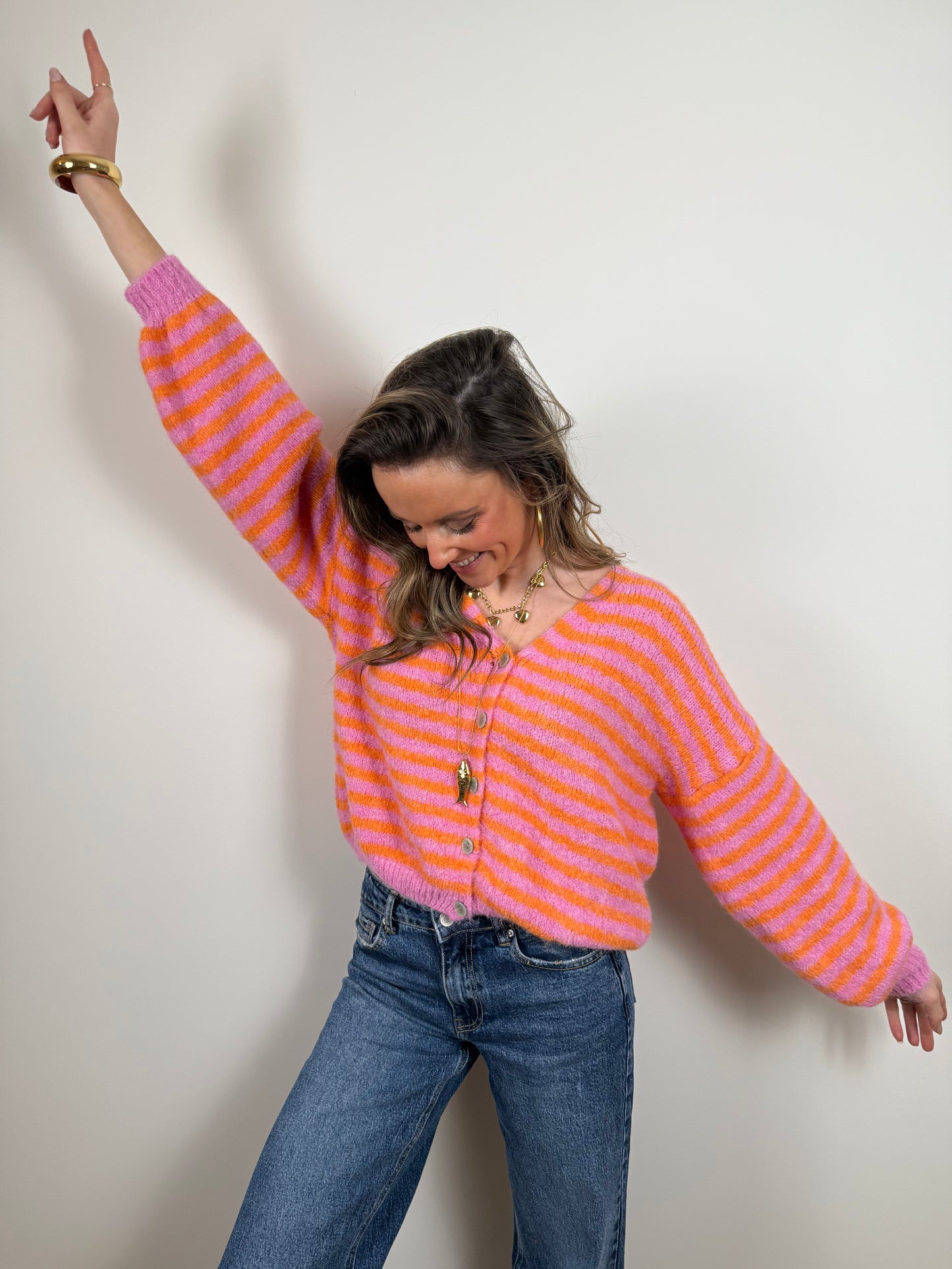 Maya knit striped light pink/orange