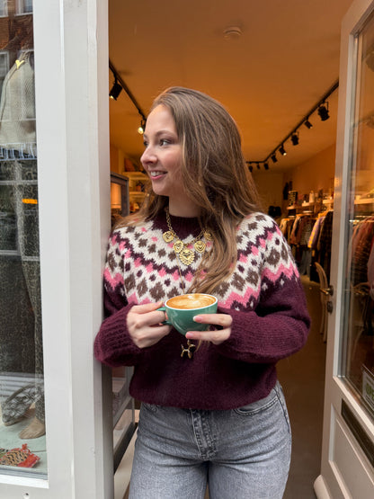 Sanne trui noorse print bordeaux