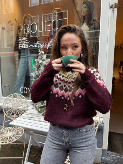 Sanne trui noorse print bordeaux