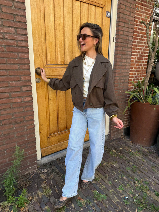 Benny oversized jasje geruit bruin