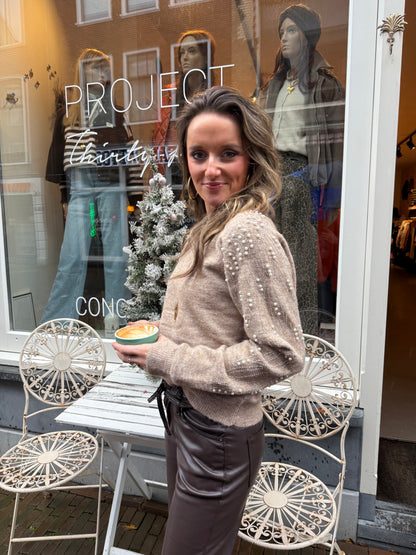 Mara trui parels taupe