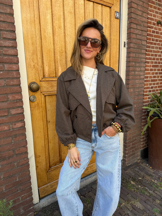 Benny oversized jasje geruit bruin