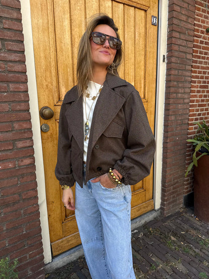 Benny oversized jasje geruit bruin