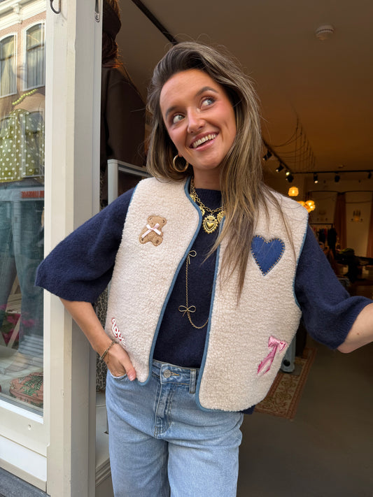 Lola teddy gilet ecru/blue