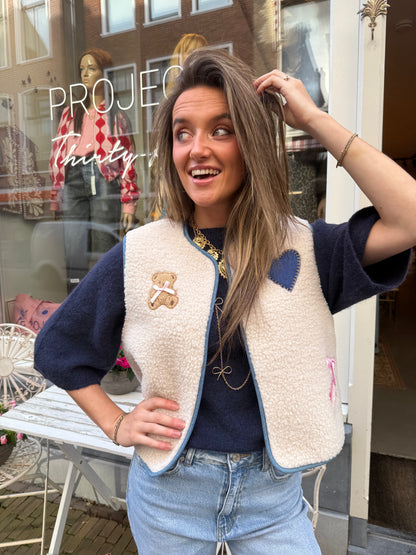 Lola teddy gilet ecru/blue