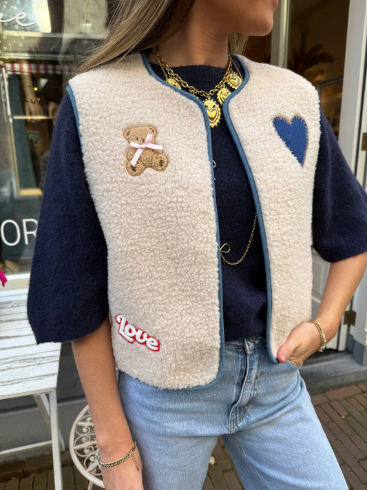 Lola teddy gilet ecru/blue