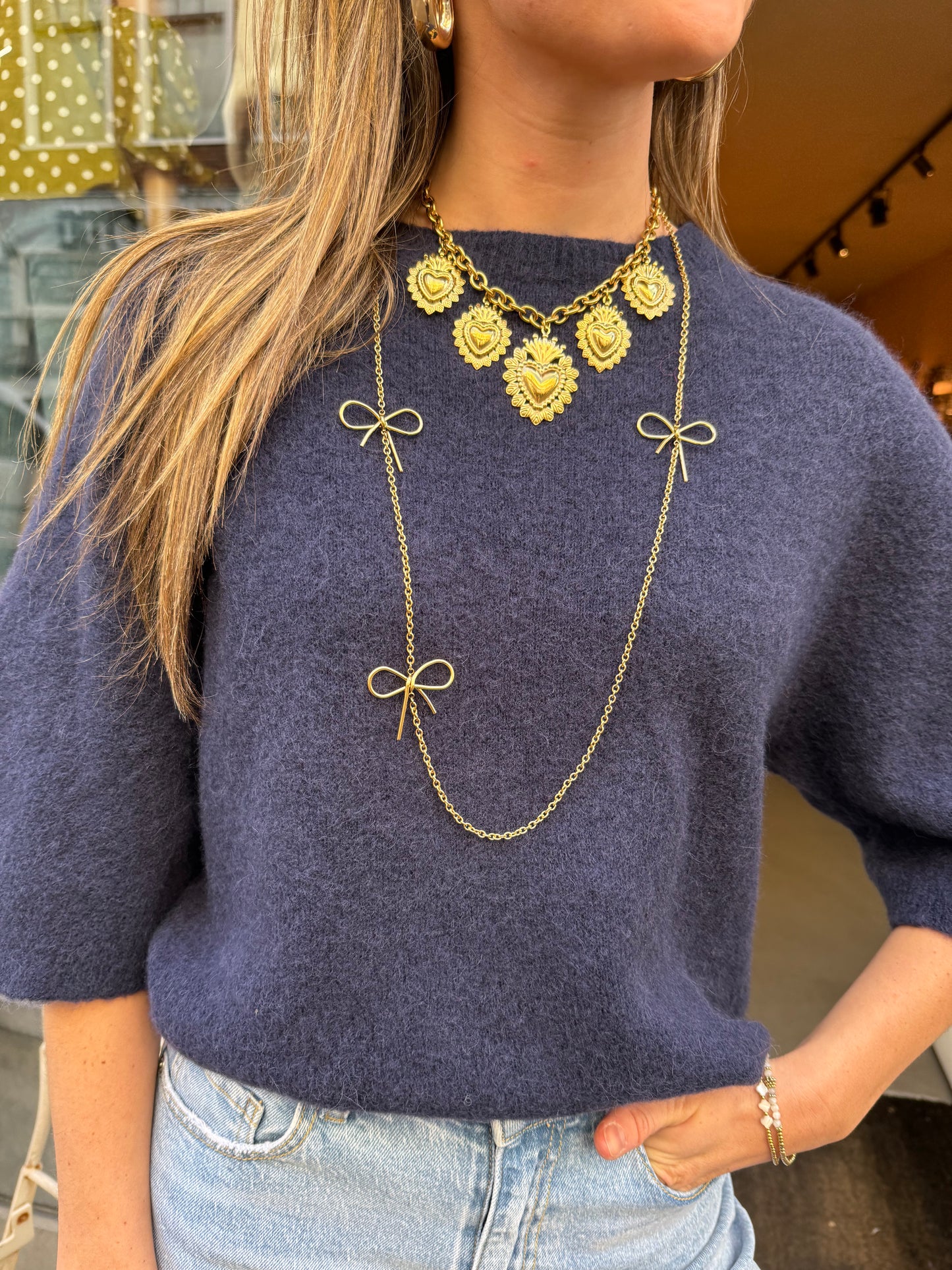 'Bow' ketting lang goud