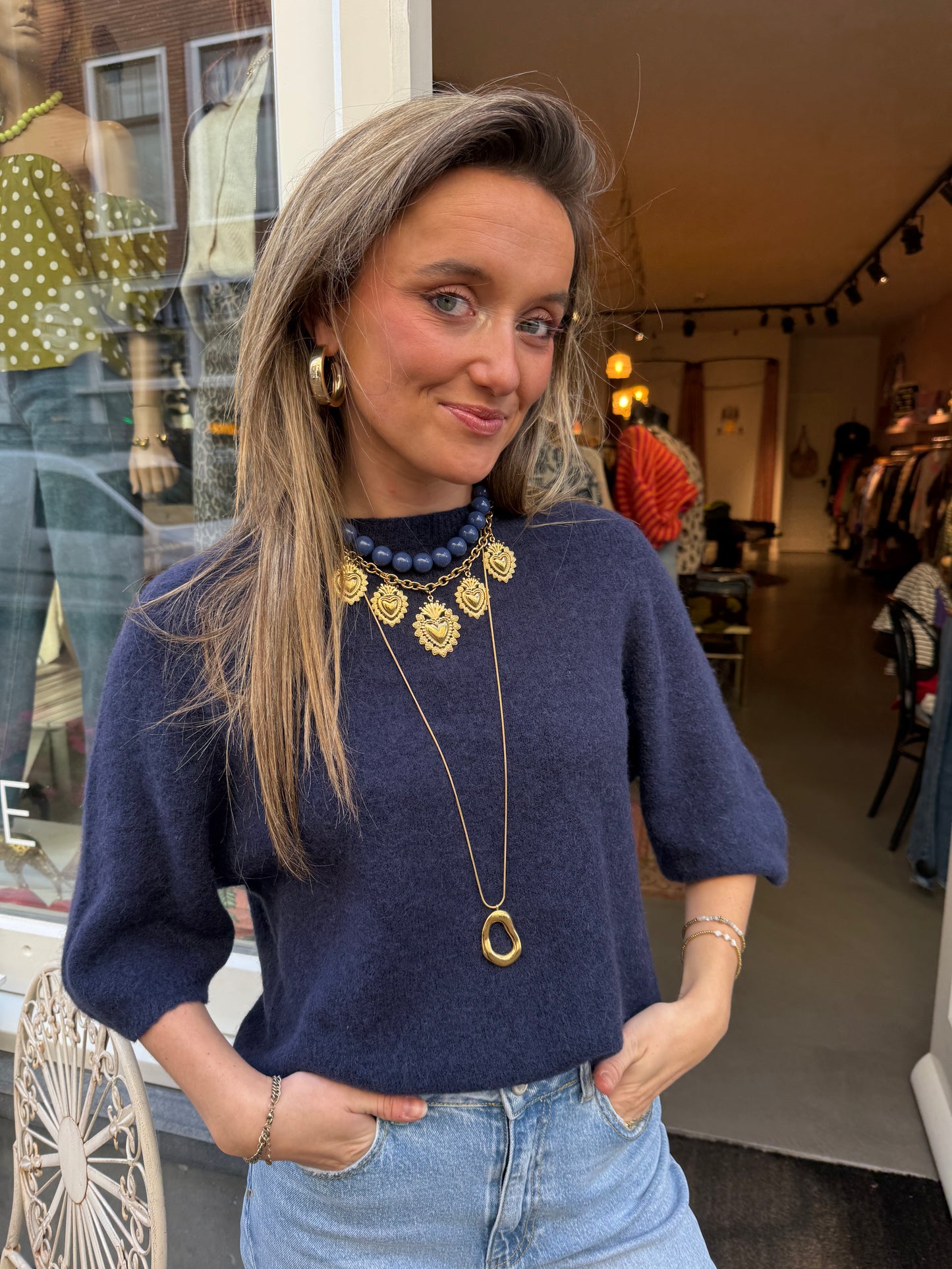 'Ring' ketting lang goud