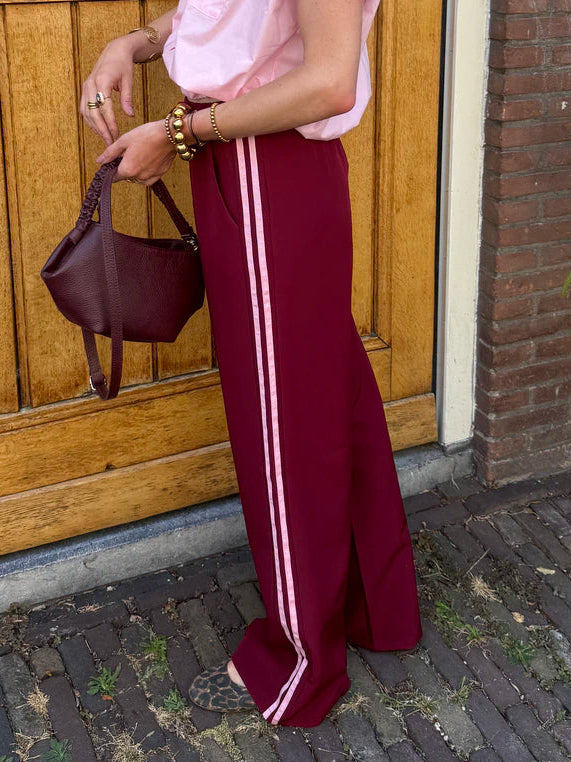 Iza comfy broek bordeaux/roze