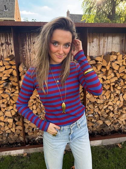 Nola top striped cobalt/burgundy - Project 35