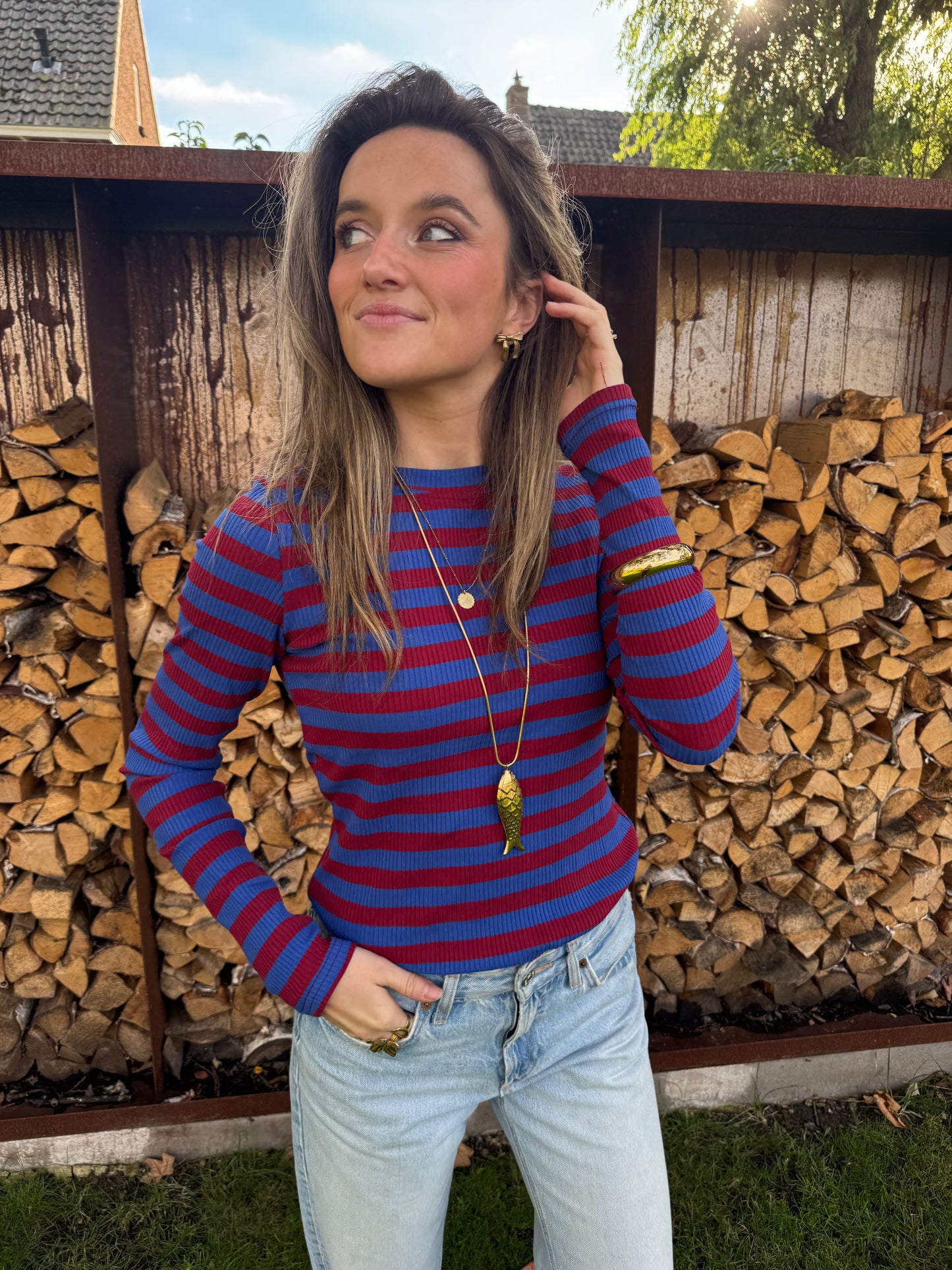 Nola top striped cobalt/burgundy - Project 35