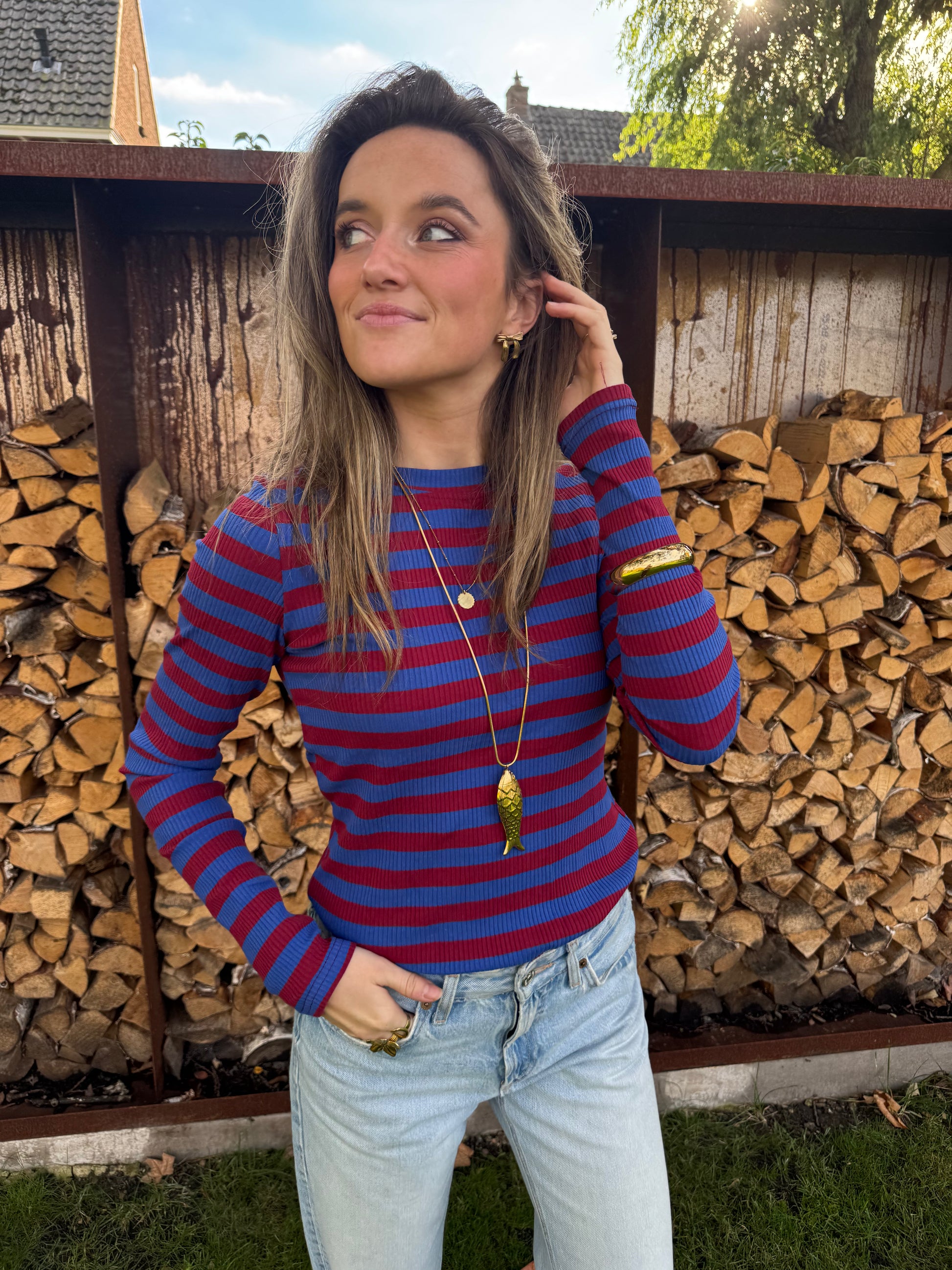 Nola top striped cobalt/burgundy - Project 35