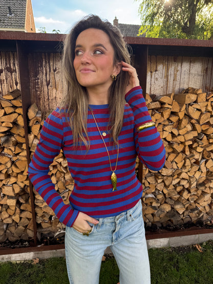Nola top striped cobalt/burgundy - Project 35