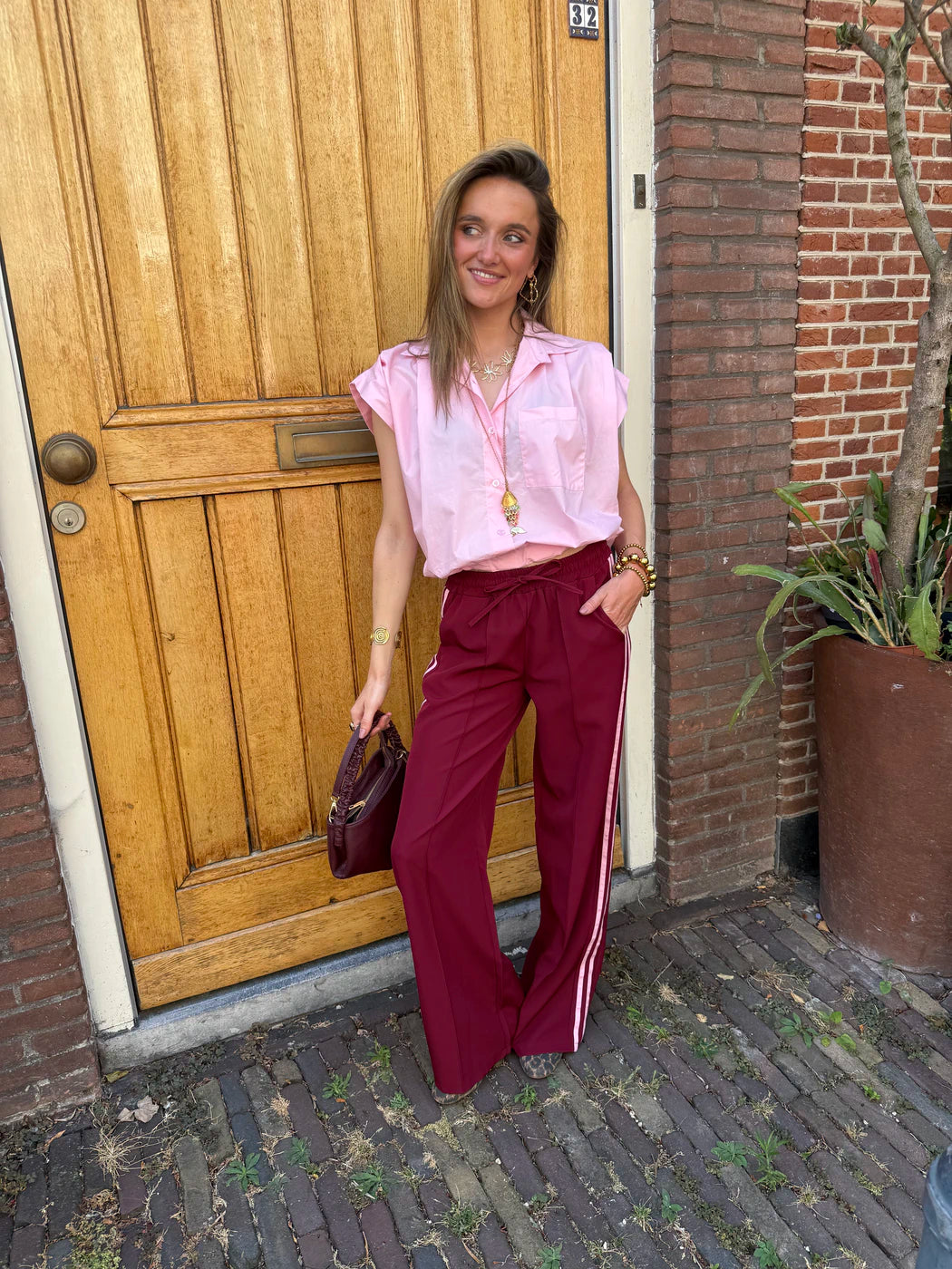 Iza comfy broek bordeaux/roze