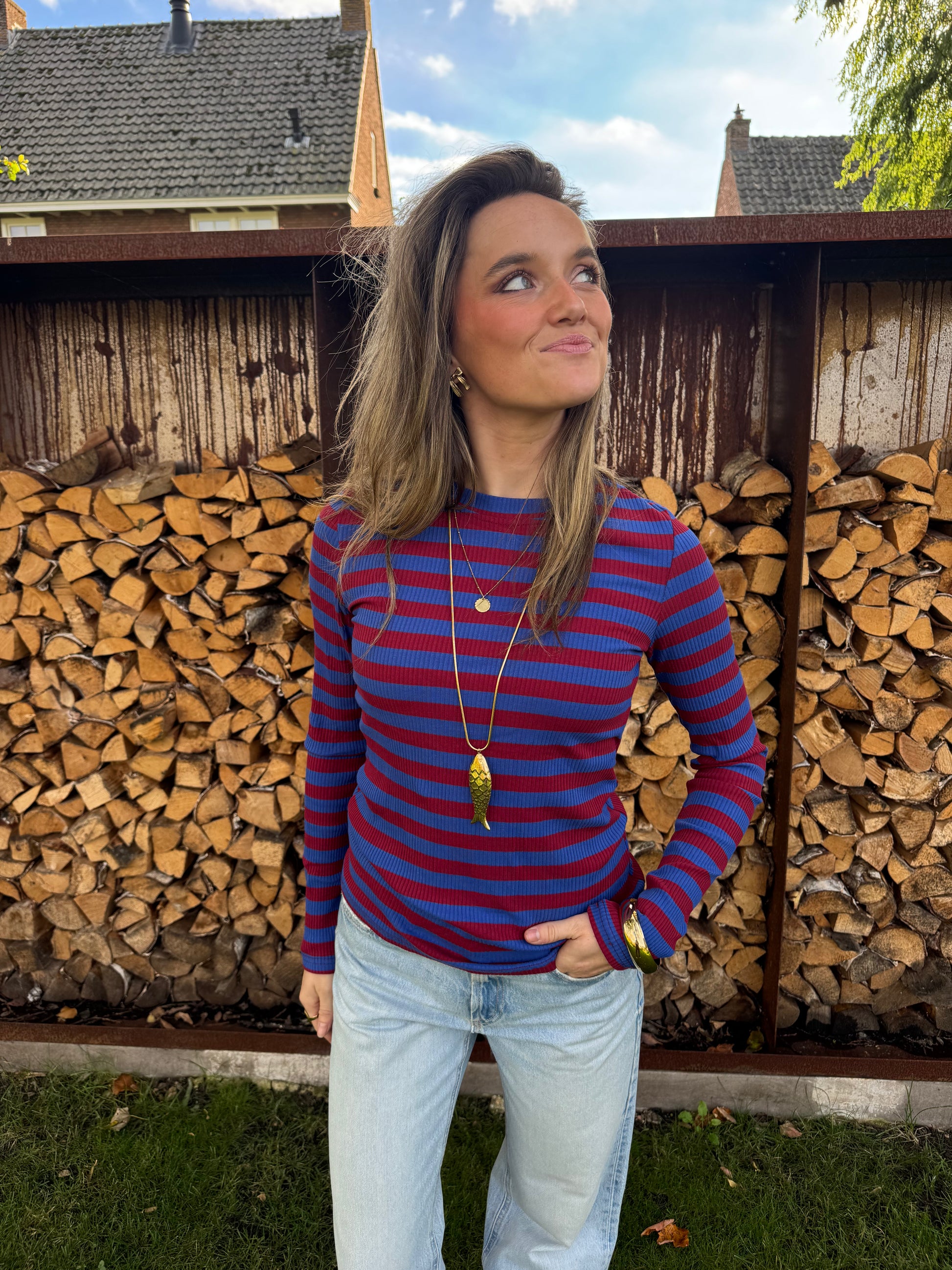 Nola top striped cobalt/burgundy - Project 35