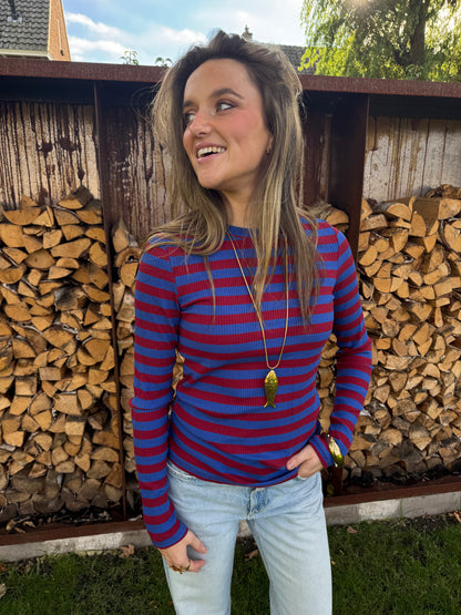 Nola top striped cobalt/burgundy - Project 35