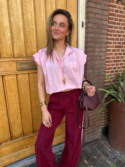 Mies katoenen blouse elastiek lichtroze