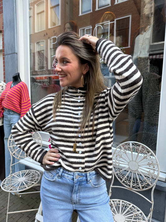 Noa knit striped brown/white