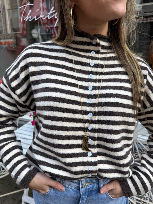 Noa knit striped brown/white