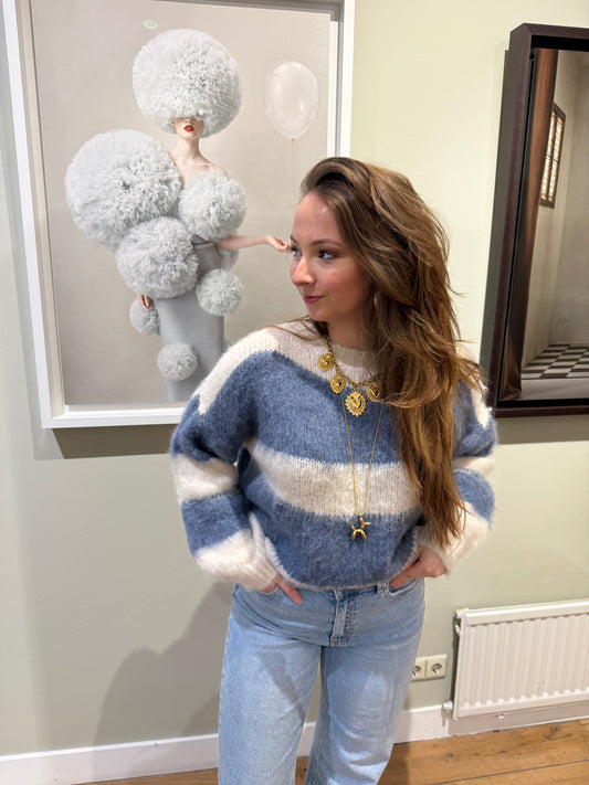 Mohair knit blue/white striped