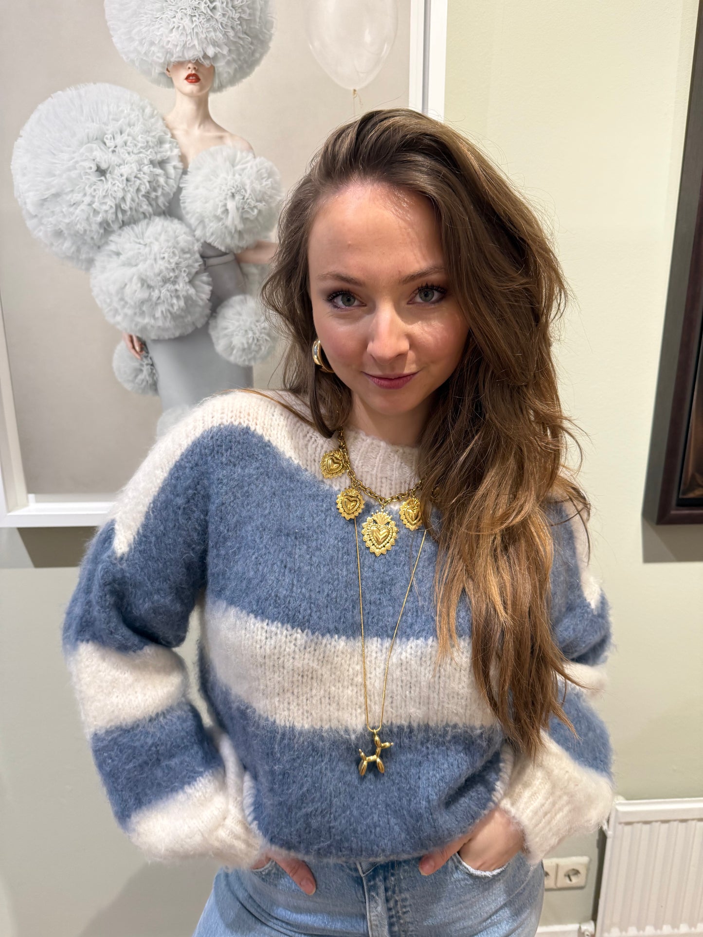 Mohair knit blue/white striped