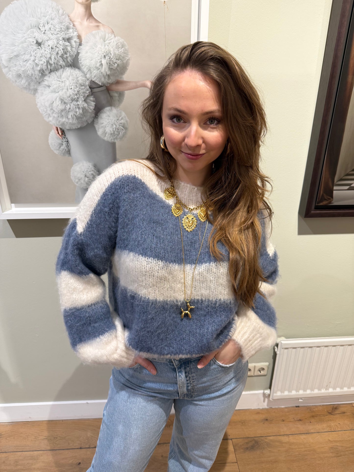 Mohair knit blue/white striped