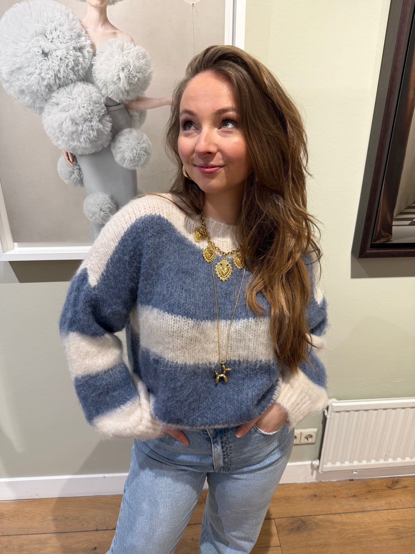 Mohair knit blue/white striped