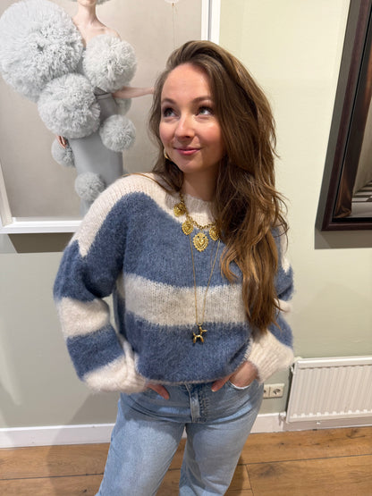 Mohair knit blue/white striped