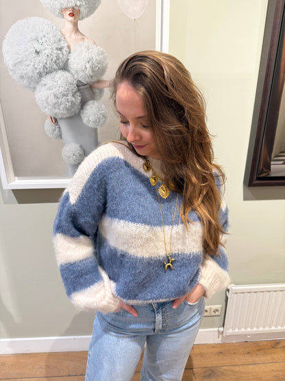 Mohair knit blue/white striped