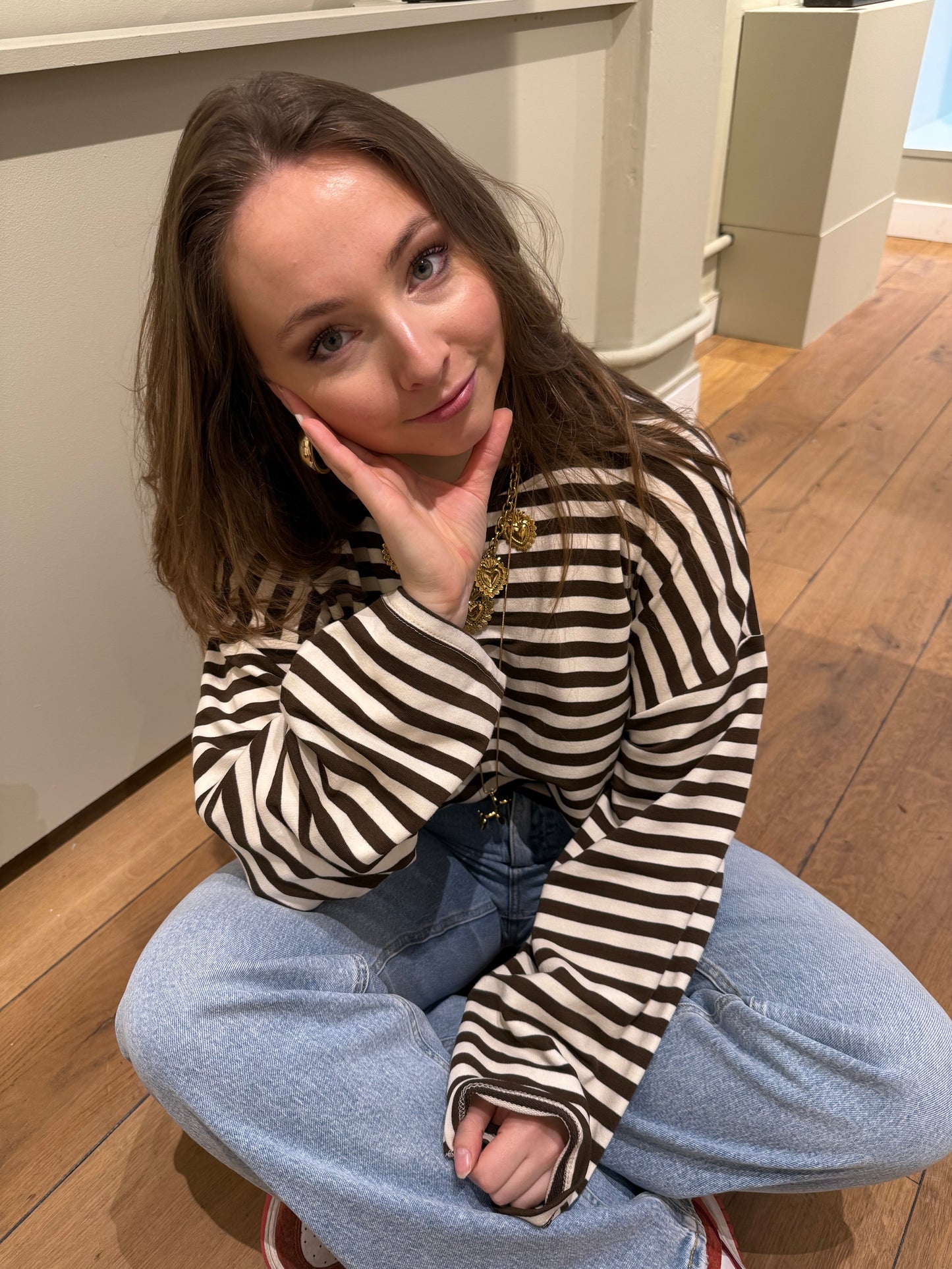 Demi longsleeve brown/white striped