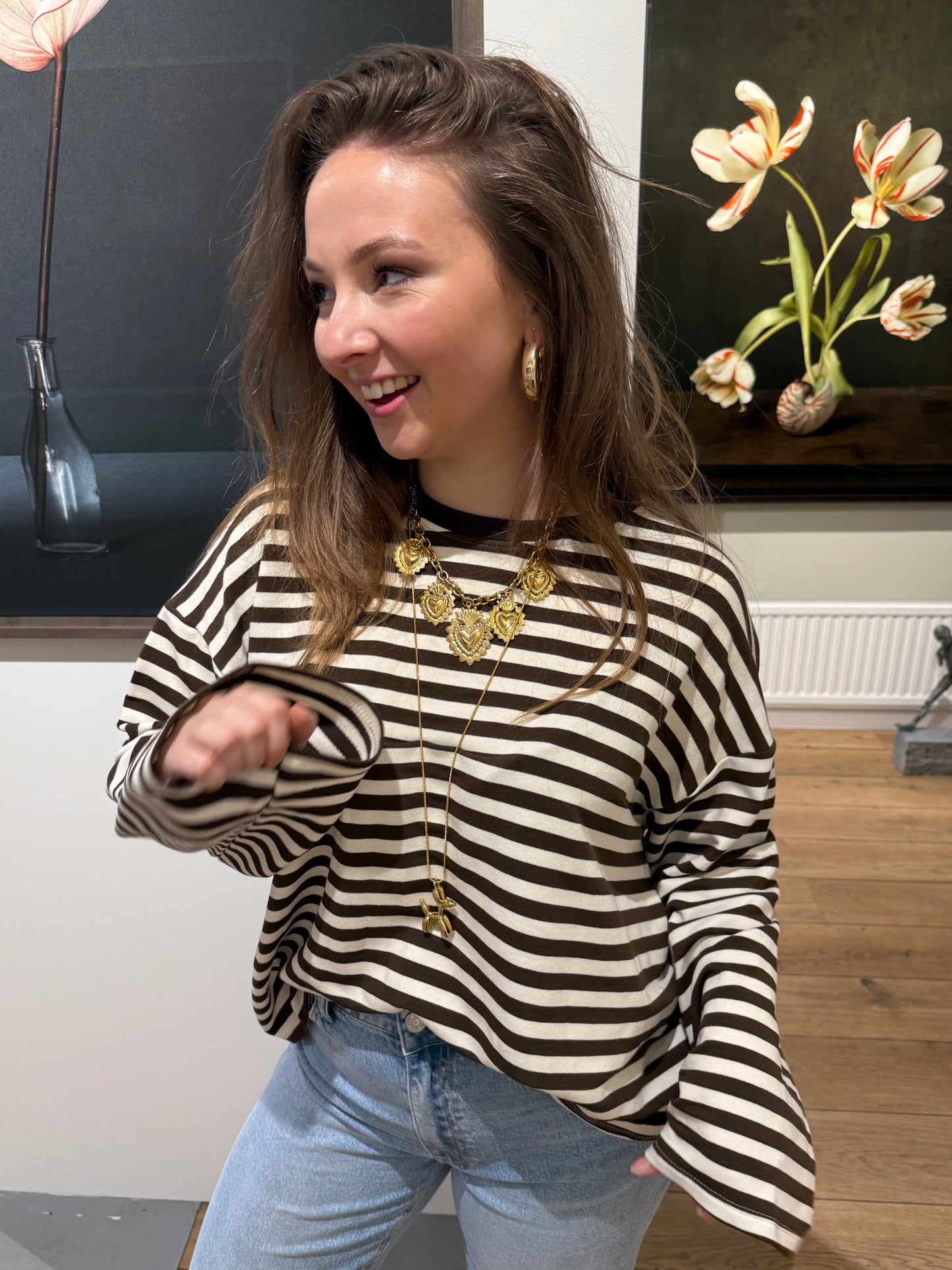 Demi longsleeve brown/white striped