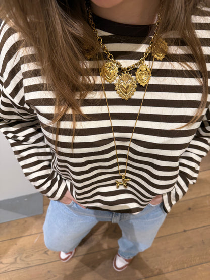 Demi longsleeve brown/white striped