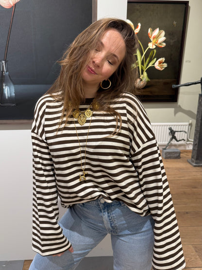 Demi longsleeve brown/white striped