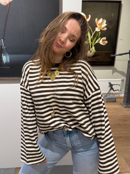 Demi longsleeve brown/white striped