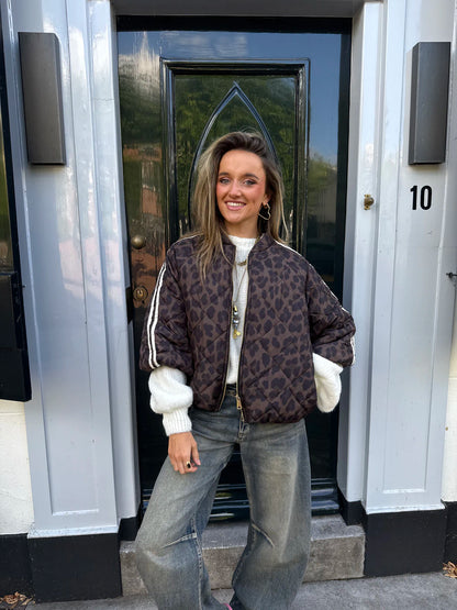 Lio gewatteerde bomber korte mouw panter streep