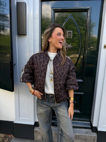 Lio gewatteerde bomber korte mouw panter streep