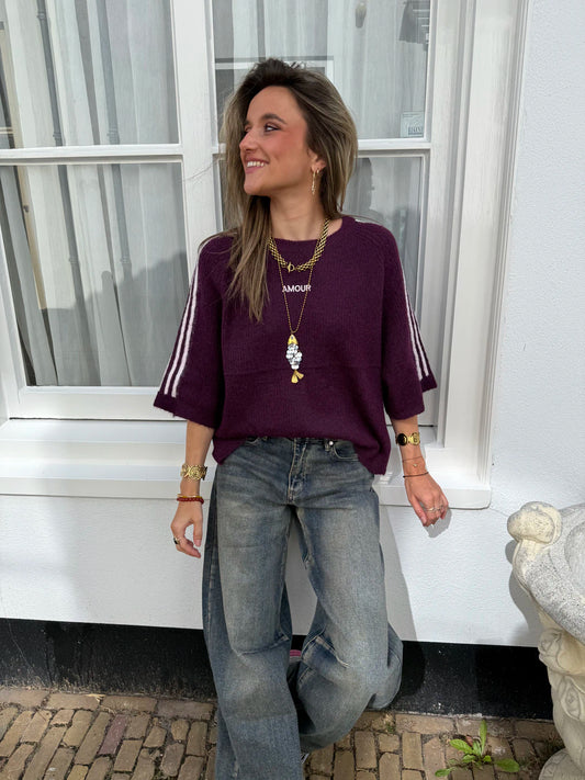 'Amour' knit oversized bordeaux/roze streep