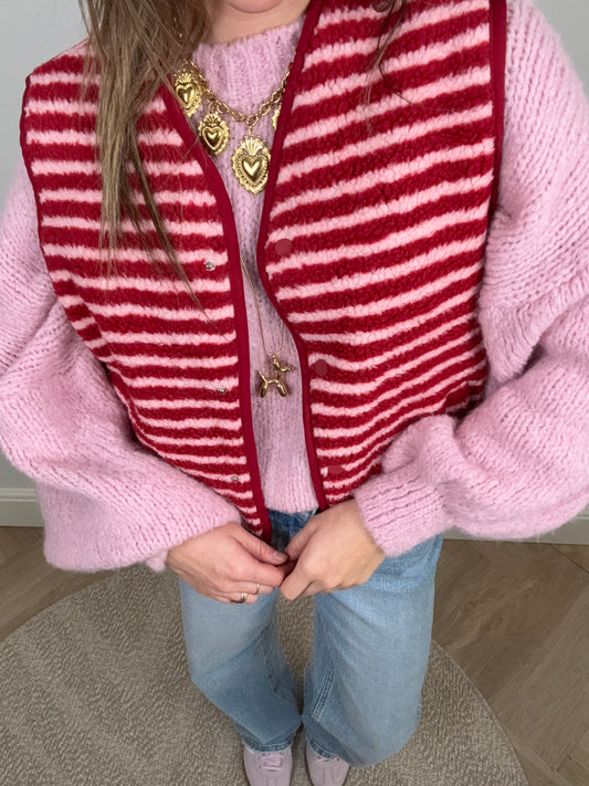 Striped teddy gilet red/pink