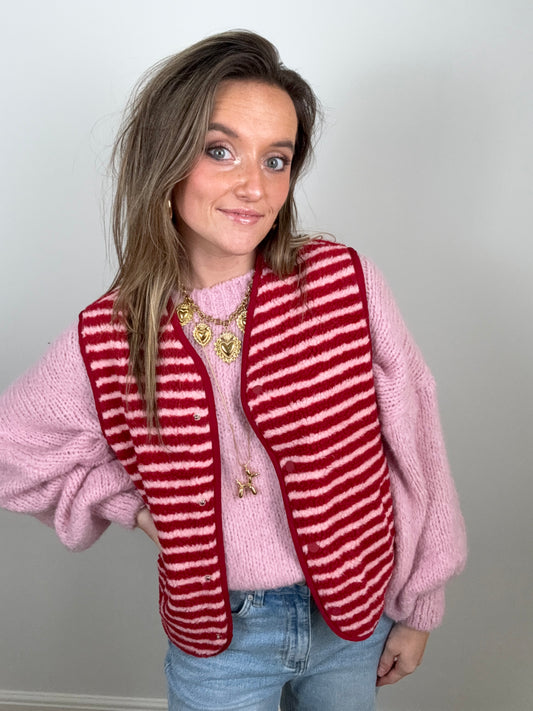 Striped teddy gilet red/pink