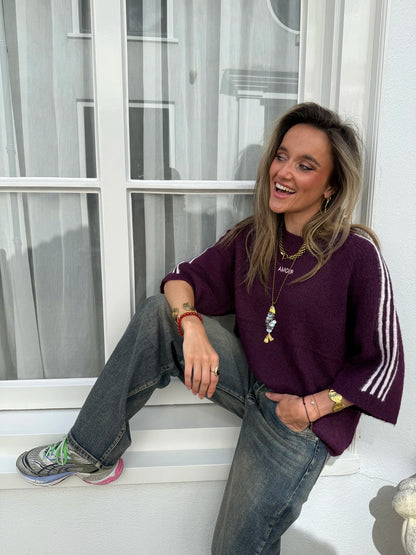'Amour' knit oversized bordeaux/roze streep