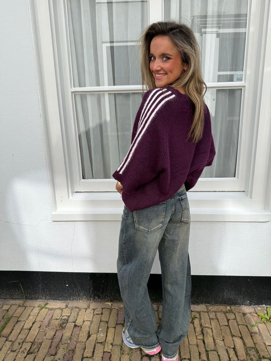 'Amour' knit oversized bordeaux/roze streep