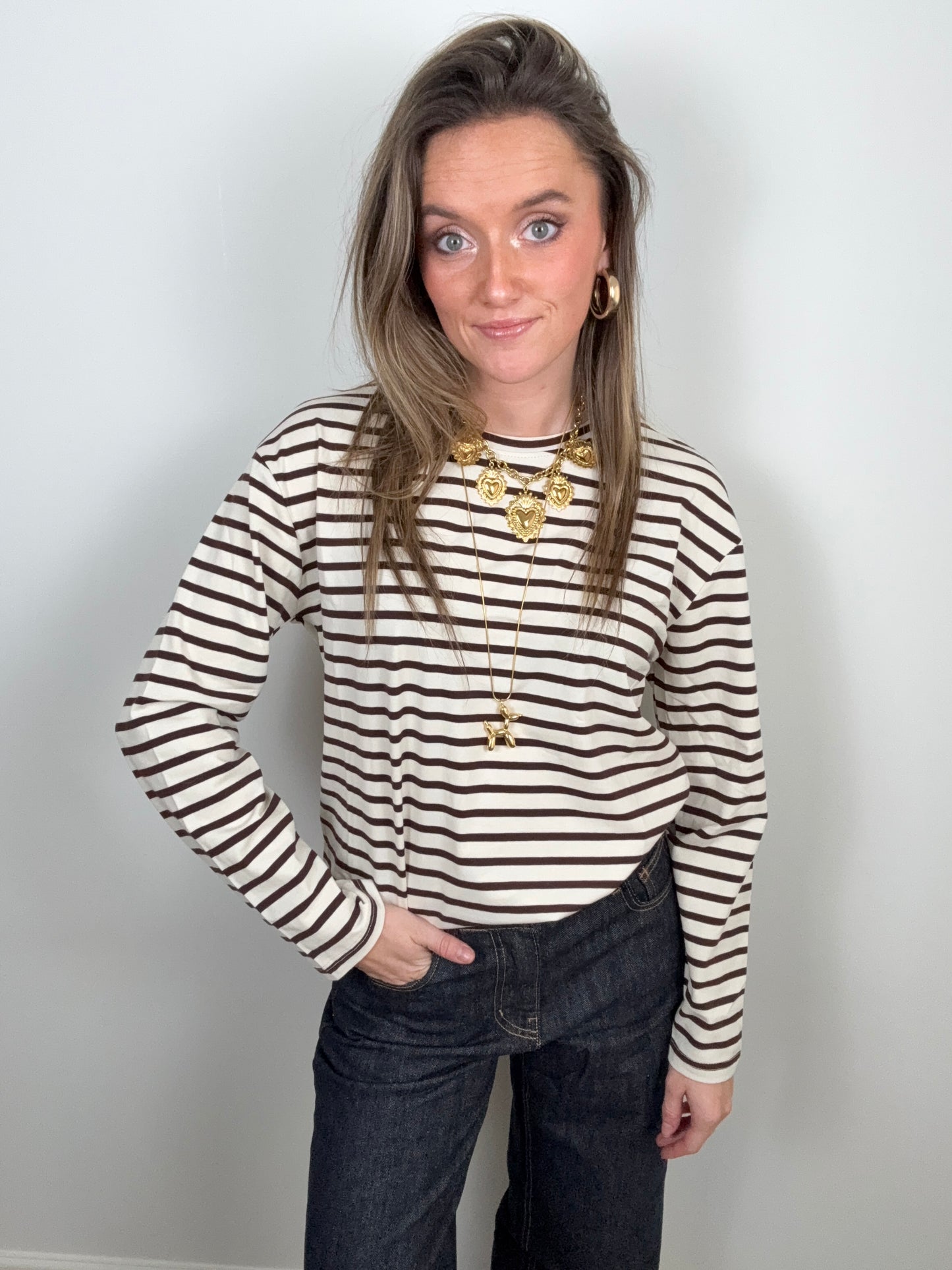 Evi longsleeve striped brown/white